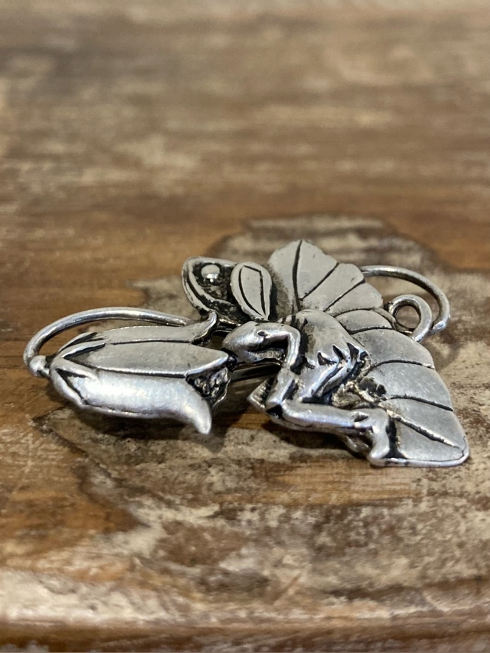 Vintage Sterling Fairy Brooch MASJ 1995 • Nature Leaf Flower Pin Cottagecore - Picture 7 of 10